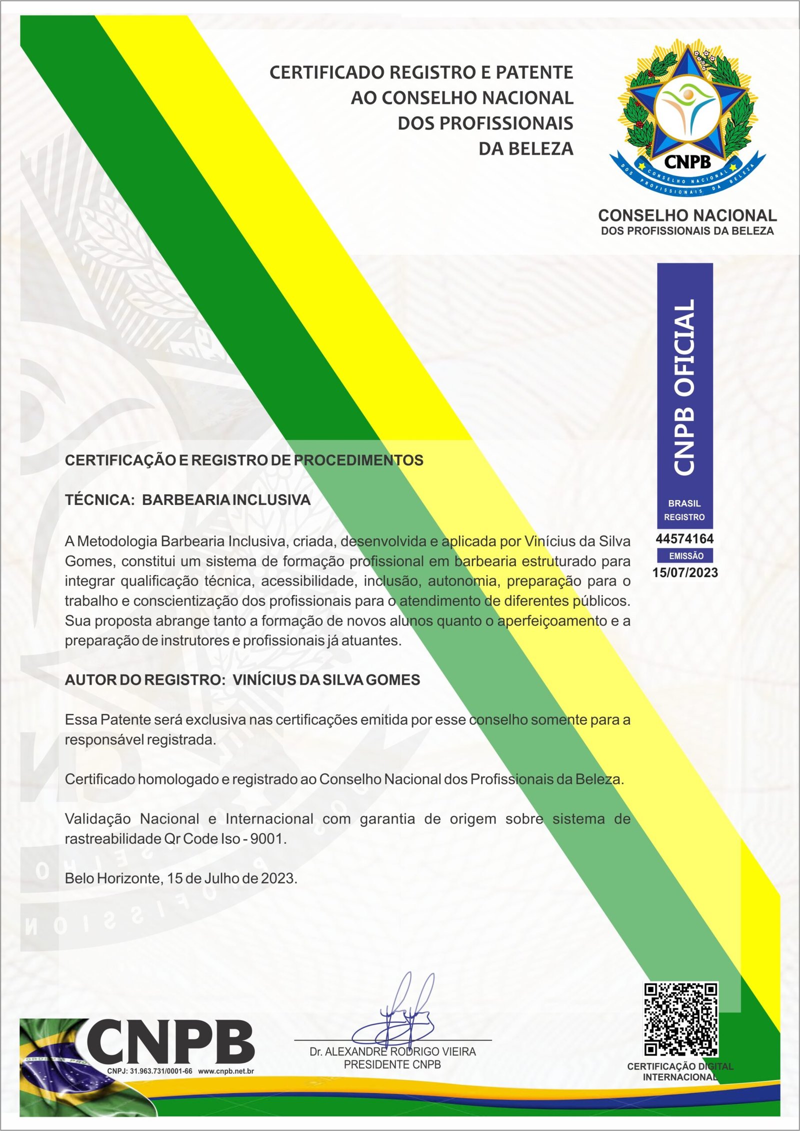REGISTRO DE PATENTE CNPB - VINICIUS DA SILVA GOMES